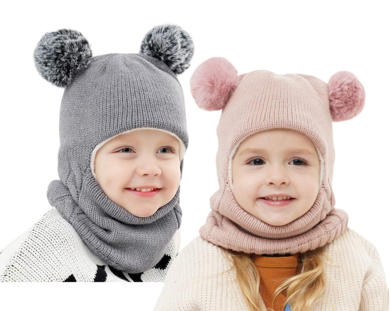 GZMM Baby Girls Boys Winter Hat Scarf Kids Earflap Hood Scarves 2 Packs - Image 1